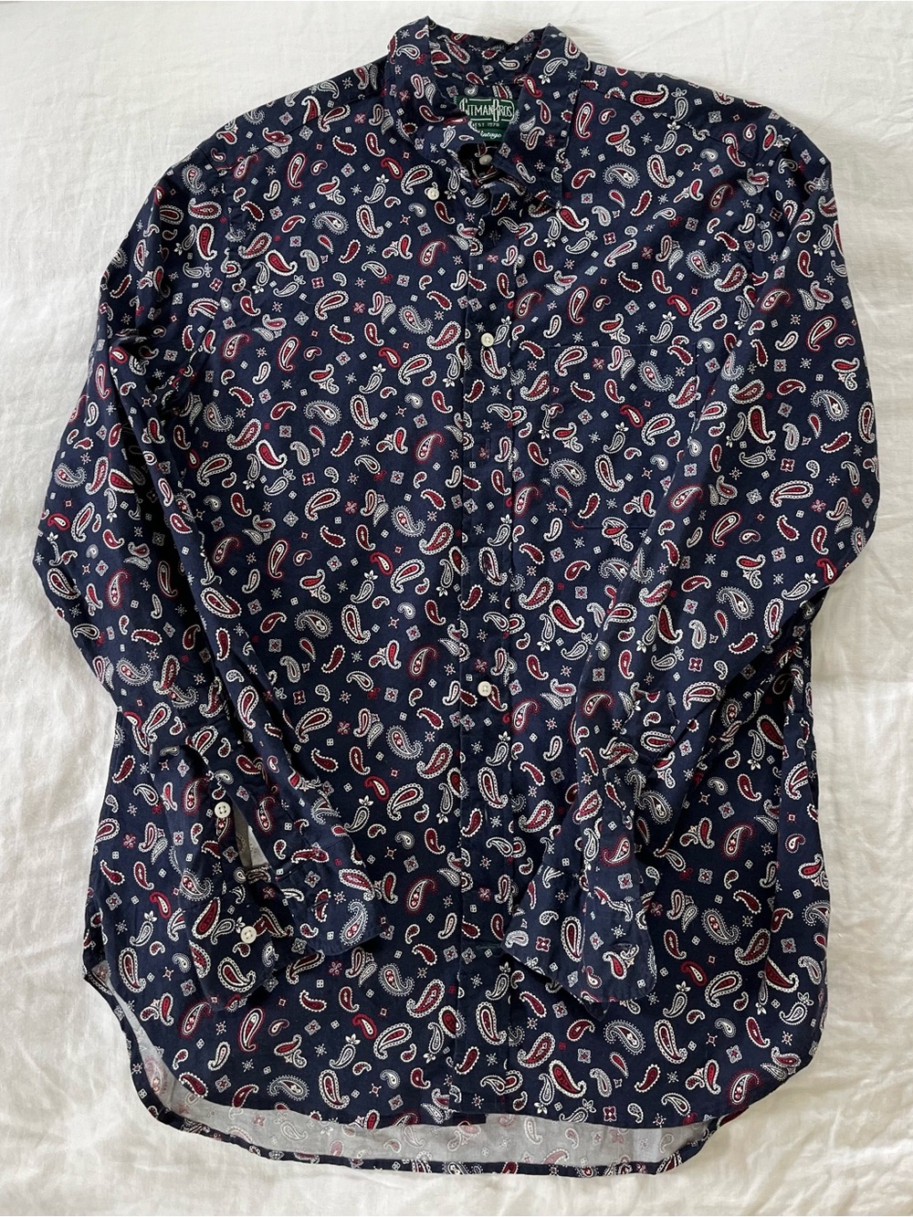Gitman Brothers Navy Paisley Camp Shirt with Red and White Accents